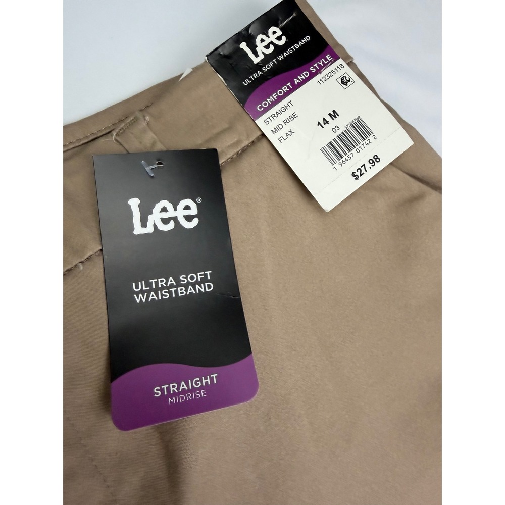 Lee Women Ultra Soft Waistband Straight Mid Rise Pants Flax Khaki 14M 112325118